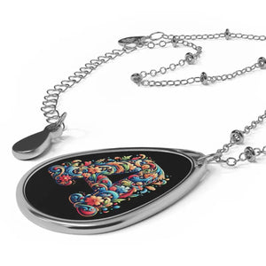 Decorated Letter Oval Necklace Zinc Alloy Statement Piece - Dipaliz - one Size / Silver - Necklaces