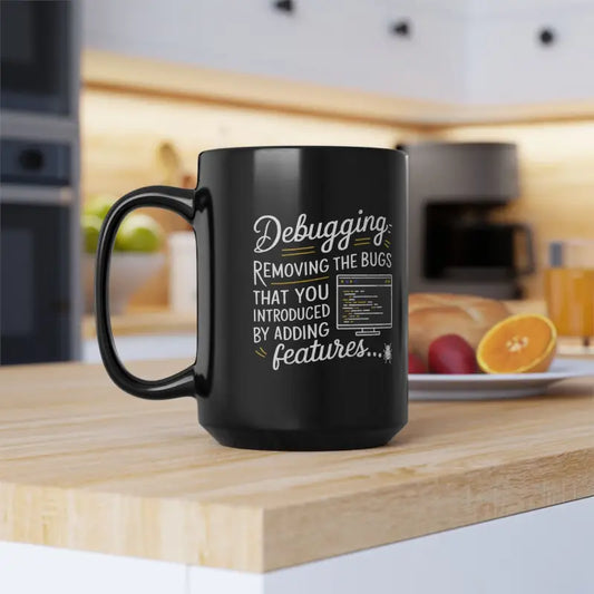 Level Up your Sip with the Sleek Debugging Black Mug - 15oz