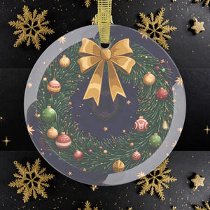 Reindeer Glass Ornaments with Beveled Edges Gold Ribbon - Dipaliz - 5 Pcs / Round / one Size - Holiday