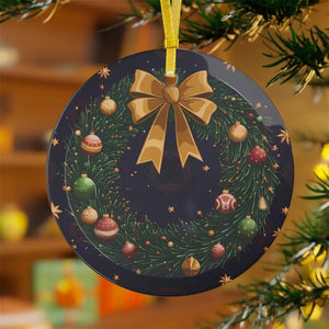 Reindeer Glass Ornaments with Beveled Edges Gold Ribbon - Dipaliz - Holiday