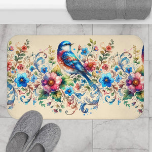 Bird and Flowers Bath Mat – Moisture Absorbing - Dipaliz - Mats & Rugs
