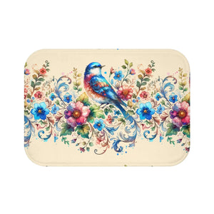 Bird and Flowers Bath Mat – Moisture Absorbing - Dipaliz - Mats & Rugs