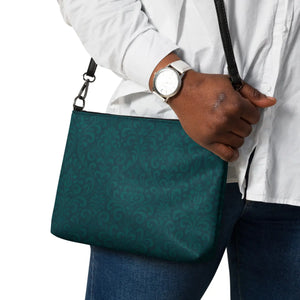 Sleek Crossbody Bag - Dark Teal Decorative Pattern - Dipaliz - Cross Body Bags