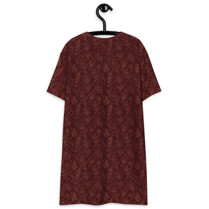 Dresses - Deep Red Floral T-shirt Dress Comfortable Oversize Fit - Dipaliz