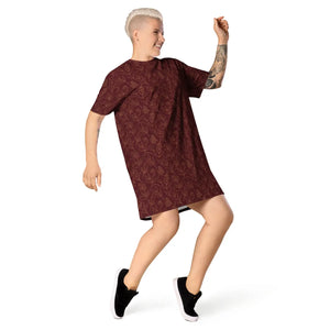 Deep Red Floral Dress – Oversize Fit - Dipaliz - Dresses - Xs