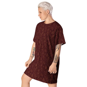 Deep Red Floral Dress – Oversize Fit - Dipaliz - Dresses - Xs