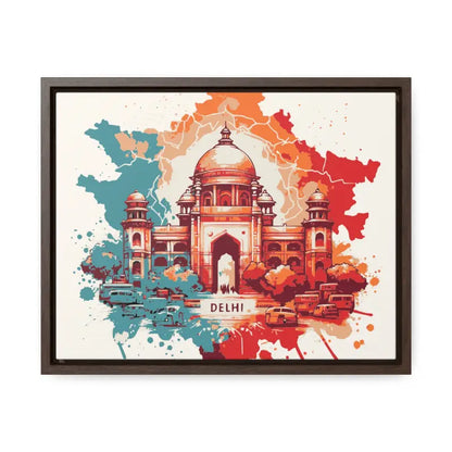 Delhi’s Vibrant Canvas Wrap - Capture the Essence of India’s Capital - 14″ x 11″ / Walnut / Premium Gallery