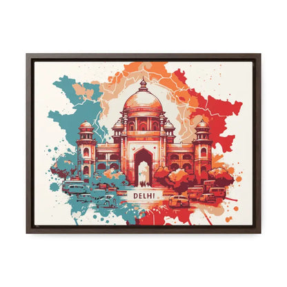 Delhi’s Vibrant Canvas Wrap - Capture the Essence of India’s Capital - 16″ x 12″ / Walnut / Premium Gallery