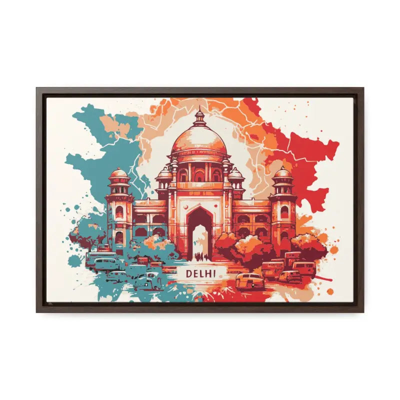 Delhi’s Vibrant Canvas Wrap - Capture the Essence of India’s Capital - 18″ x 12″ / Walnut / Premium Gallery