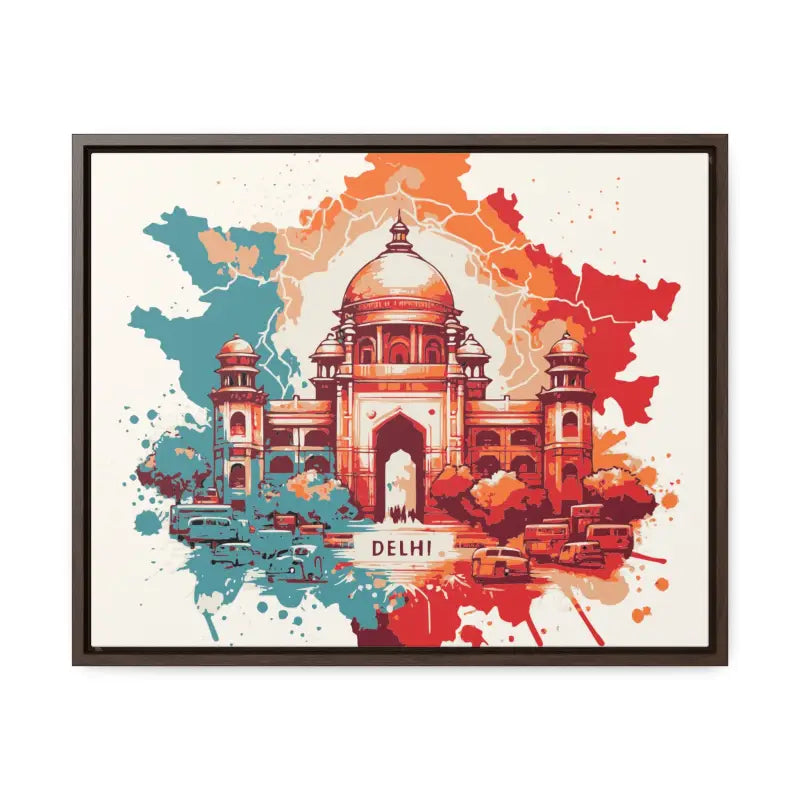 Delhi’s Vibrant Canvas Wrap - Capture the Essence of India’s Capital - 20″ x 16″ / Walnut / Premium Gallery