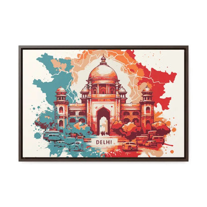 Delhi’s Vibrant Canvas Wrap - Capture the Essence of India’s Capital - 24″ x 16″ / Walnut / Premium Gallery