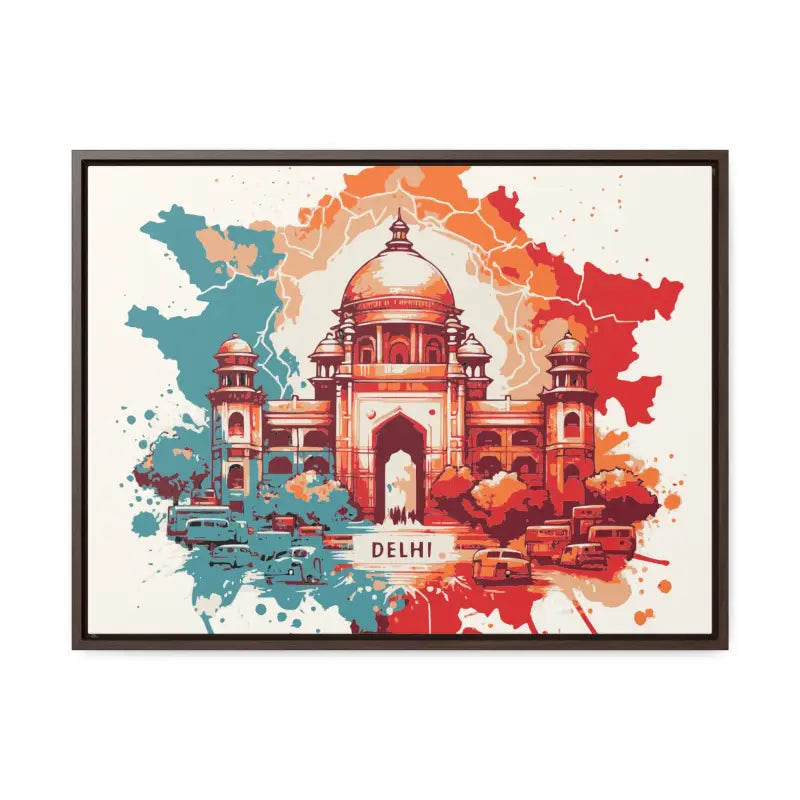 Delhi’s Vibrant Canvas Wrap - Capture the Essence of India’s Capital - 24″ x 18″ / Walnut / Premium Gallery