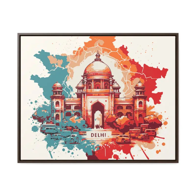 Delhi’s Vibrant Canvas Wrap - Capture the Essence of India’s Capital - 30″ x 24″ / Walnut / Premium Gallery