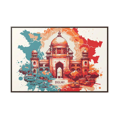 Delhi’s Vibrant Canvas Wrap - Capture the Essence of India’s Capital - 48″ x 32″ / Walnut / Premium Gallery