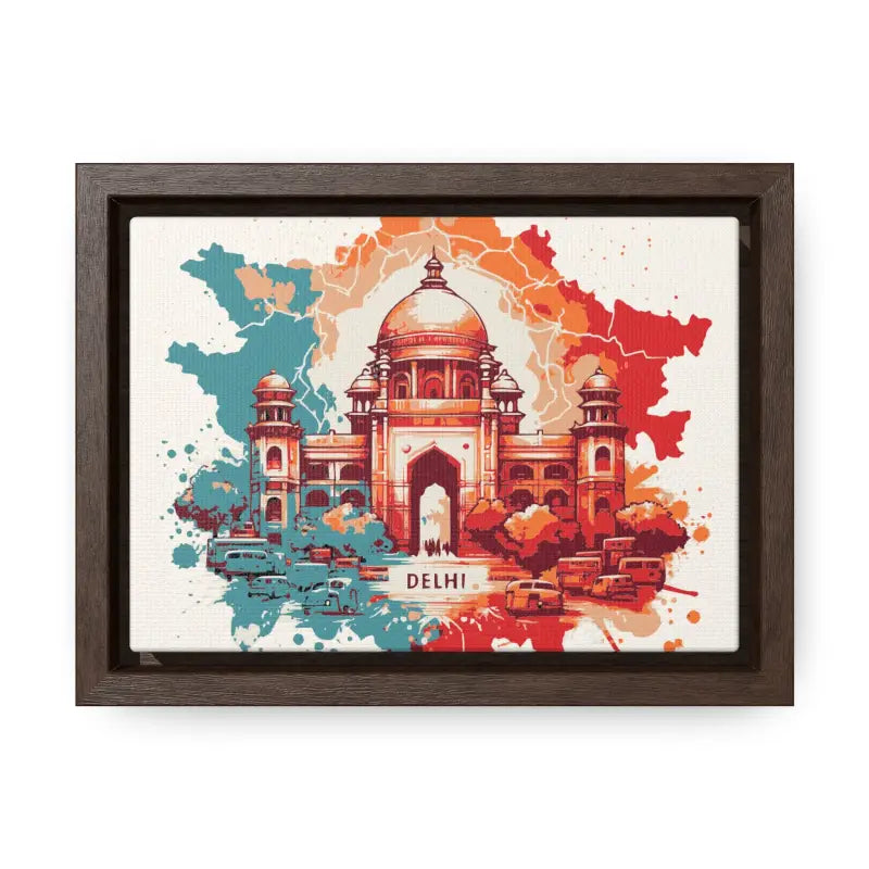 Delhi’s Vibrant Canvas Wrap - Capture the Essence of India’s Capital - 7’’ x 5’’ / Walnut / Premium Gallery