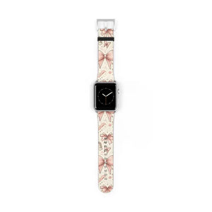 Coquette Watch Band - Bows & Butterflies Faux Leather - Dipaliz - 42 - 45 Mm / Silver Matte - Bands