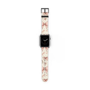 Coquette Watch Band - Bows & Butterflies Faux Leather - Dipaliz - 42 - 45 Mm / Black Matte - Bands