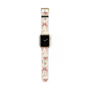 Coquette Watch Band - Bows & Butterflies Faux Leather - Dipaliz - 42 - 45 Mm / Gold Matte - Bands