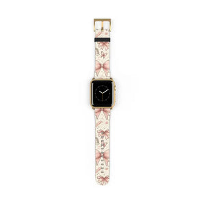 Coquette Watch Band - Bows & Butterflies Faux Leather - Dipaliz - 38 - 41 Mm / Gold Matte - Bands