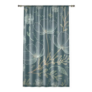 Home Decor - Teal Flower Power Window Curtain - Artistic - Dipaliz Sheer / White / 50’’ × 84’’