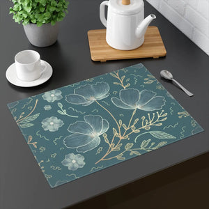 Teal Delicate Flowers Cotton Placemat Eco Friendly - Dipaliz - Placemats