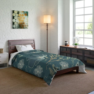 Teal Comforter – Delicate Flowers for Cold Days - Dipaliz - Quilts & Comforters