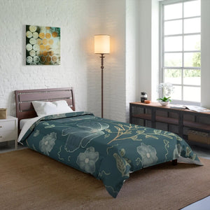 Teal Comforter – Delicate Flowers for Cold Days - Dipaliz - Quilts & Comforters
