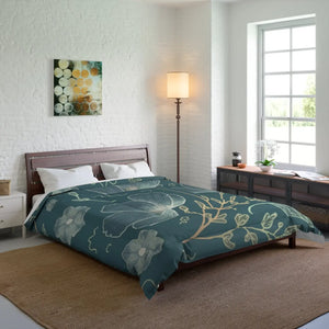 Teal Comforter – Delicate Flowers for Cold Days - Dipaliz - Quilts & Comforters