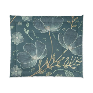 Teal Comforter – Delicate Flowers for Cold Days - Dipaliz - Quilts & Comforters