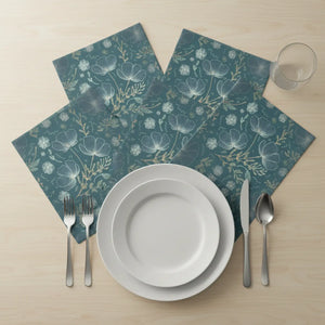 Floral Elegance Napkin Set – Teal Polyester - Dipaliz - Cloth Napkins