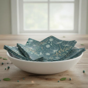 Floral Elegance Napkin Set – Teal Polyester - Dipaliz - Cloth Napkins