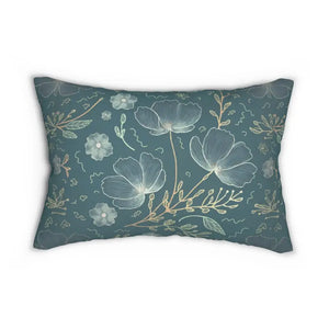 Lumbar Pillow - Floral Elegance Teal Polyester - Dipaliz - 20’’ × 14’’ - Pillows
