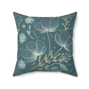 Blooming Beauty Teal Floral Spun Polyester - Dipaliz - Throw Pillows