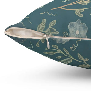 Blooming Beauty Teal Floral Spun Polyester - Dipaliz - Throw Pillows