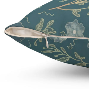 Blooming Beauty Teal Floral Spun Polyester - Dipaliz - Throw Pillows