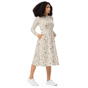 Botanical Midi Dress – Delicate Nature Pattern - Dipaliz - Dresses - Xs