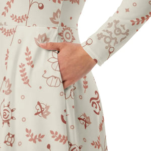 Botanical Midi Dress – Delicate Nature Pattern - Dipaliz - Dresses - Xs