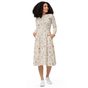 Botanical Midi Dress – Delicate Nature Pattern - Dipaliz - Dresses - Xs