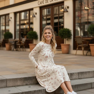 Botanical Midi Dress – Delicate Nature Pattern - Dipaliz - Dresses - Xs