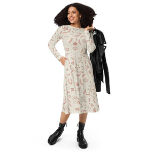 Botanical Midi Dress – Delicate Nature Pattern - Dipaliz - Dresses - Xs