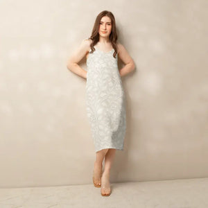 Midi Dress with Built-in Bra and Delicate White Flowers - Dipaliz - Dresses