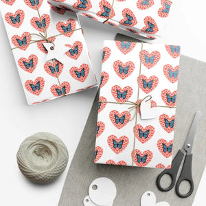 Hearts Gift Wrap with Delightful Butterflies - Dipaliz - 30’’ x 20’’ / Satin - Wrapping Paper