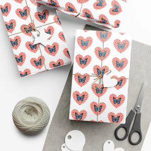 Hearts Gift Wrap with Delightful Butterflies - Dipaliz - 30’’ x 72’’ / Satin - Wrapping Paper