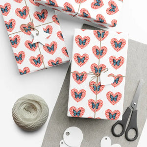 Hearts Gift Wrap with Delightful Butterflies - Dipaliz - 30’’ x 72’’ / Matte - Wrapping Paper