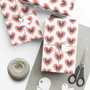 Hearts Gift Wrap with Delightful Butterflies to Spread Joy - Dipaliz - 30’’ x 144’’ / Matte - Wrapping Paper