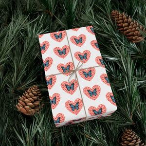 Hearts Gift Wrap with Delightful Butterflies - Dipaliz - Wrapping Paper