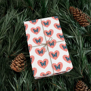 Hearts Gift Wrap with Delightful Butterflies - Dipaliz - Wrapping Paper