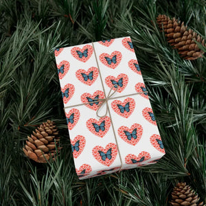 Hearts Gift Wrap with Delightful Butterflies - Dipaliz - Wrapping Paper