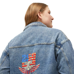 Denim Jacket, ?250 Years of Freedom’ Vintage Graphic Back Logo - Coats & Jackets