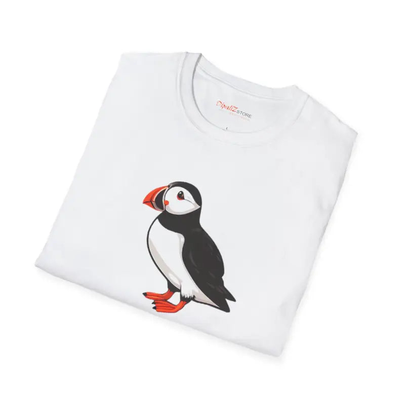 Unisex Softstyle Tee with Detailed Bird Art Puffin Design - T-shirt